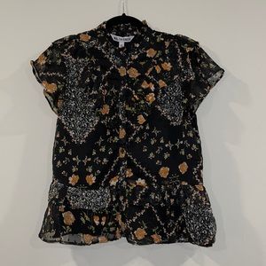 NWT Walter Baker Black Print Blouse